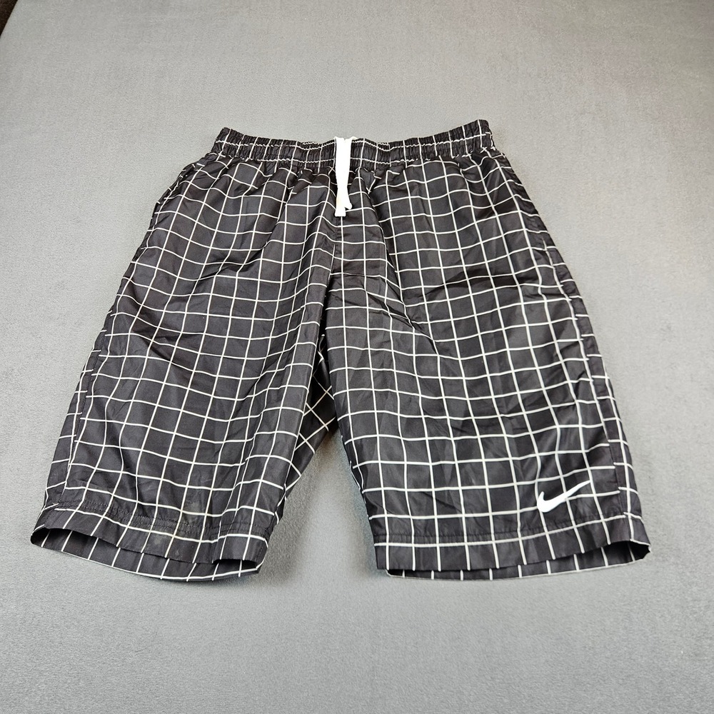 Nike Mens Swim Trunks Black White Grid Plaid Mesh Lined Shorts Size Medium